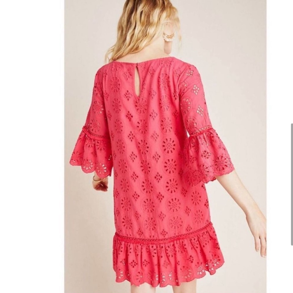 Anthropologie Dani Eyelet Lace Beaded Fringe Trim Tunic Dress.